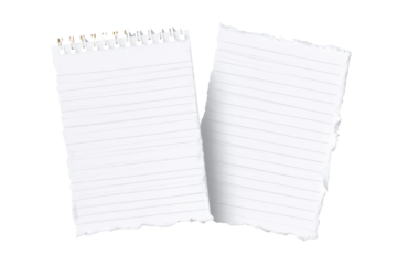 blank lined paper notebook paper with torn edges isolated on transparent background, note paper message office business tag sign