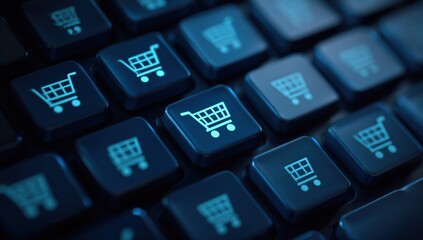 Close-up of a keyboard with shopping cart icons (1)