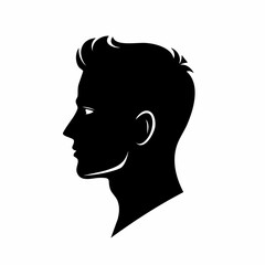 Human head silhouette. This image shows a representation of a human head in side view, emphasizing simplicity, structure, and anatomical detail. Vector clipart black illustration design.