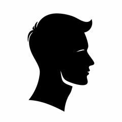 Human head silhouette. This image shows a representation of a human head in side view, emphasizing simplicity, structure, and anatomical detail. Vector clipart black illustration design.