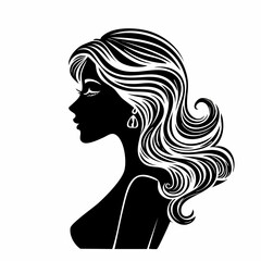 woman side view silhouette. A black silhouette of a woman in profile view with flowing hair and an elegant posture. Vector clipart black illustration design.