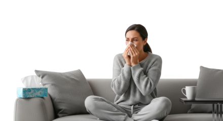 Couch Woman Young Blowing Couch. on with Nose adult Tissue person young