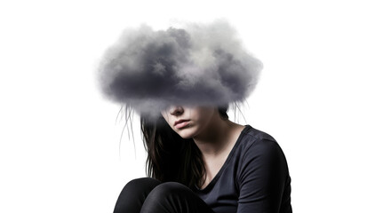 Dark depression of mental dark cloud Young Cloud by Woman sad Overwhelmed health