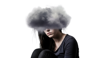 Dark depression of mental dark cloud Young Cloud by Woman sad Overwhelmed health