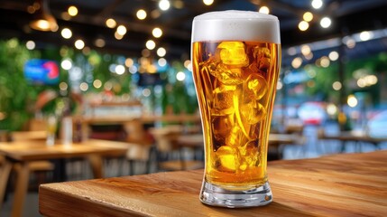 Iced Beer Glass in Bar - Refreshing Drink, Cold Beer, Alcohol