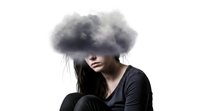 Dark depression of mental dark cloud Young Cloud by Woman sad Overwhelmed health