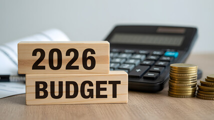 Plan your 2026 budget now for financial success with calculator and coins on desk for business growth