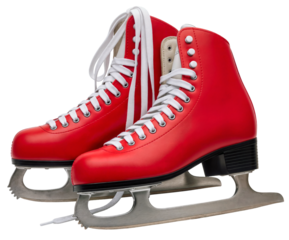 a pair of classic red ice skates with white laces