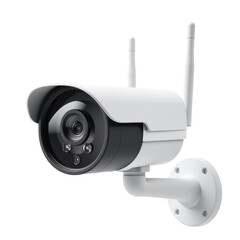 Outdoor wireless security camera surveillance white modern technology isolated wall mounted protection safety