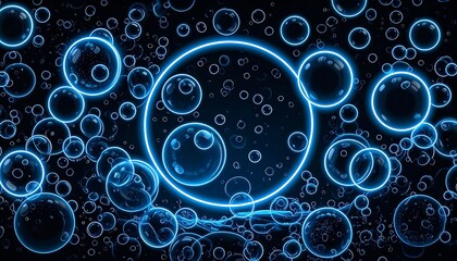 A vibrant array of glowing blue bubbles creates a mesmerizing, abstract visual composition.