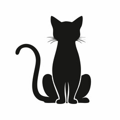 Cat silhouette sitting. A black silhouette of a sitting cat in a calm and relaxed posture with visible tail and ears. Vector clipart black illustration design.