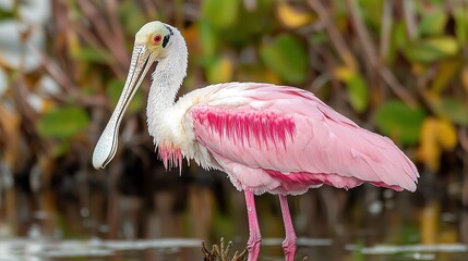 Roseate Spoonbill Close-Up in Florida Everglades, Pink Feathers, White Beak, Shallow DOF
