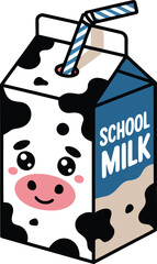 Adorable School Milk Carton with Cow Design and Striped Straw for Children's Nutrition Needs