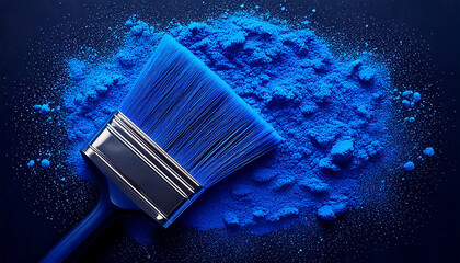 Paint brush. Clear and blue paint. Powder paint