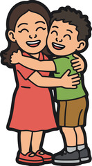 Cartoon Mother and Son Hugging with Affection on Transparent Background Vector Art