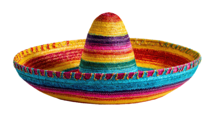 Vibrant colorful sombrero, straw, wide brim