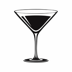 Martini glass silhouette. This image depicts a sleek black silhouette of a martini glass with a refined and classic design. Vector illustration black clipart design.