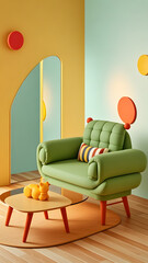 Green Armchair in Colorful Room