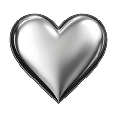 Polished silver heart icon with smooth curved surfaces and mirror-like shine on transparent background for romantic design projects