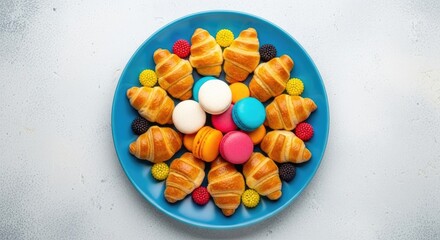 french macarons with sweet bagels on plate