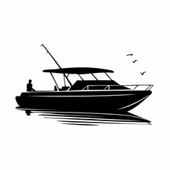 Pontoon boat silhouette. This image shows a pontoon boat in silhouette form, highlighting its structure and design as a floating leisure watercraft. Vector clipart illustration design. © 3okaad_Vectors