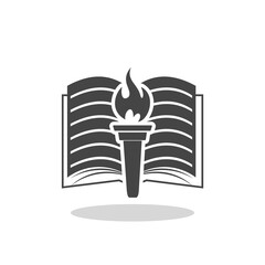 Education book and torch icon with shadow