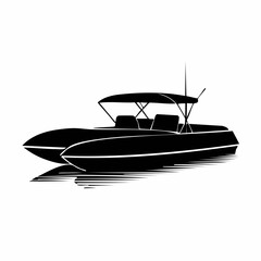 Pontoon boat silhouette. This image shows a pontoon boat in silhouette form, highlighting its structure and design as a floating leisure watercraft. Vector clipart illustration design. © 3okaad_Vectors