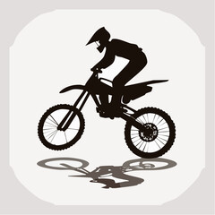 Dirt bike wheelie silhouette. This image shows a black silhouette of a rider performing a wheelie on a dirt bike, highlighting thrill and motion. Vector clipart illustration design.