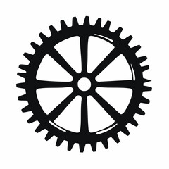 Bike sprocket silhouette. This image shows a black silhouette of a circular bike sprocket with visible teeth, symbolizing mechanics and engineering. Vector clipart illustration design.
