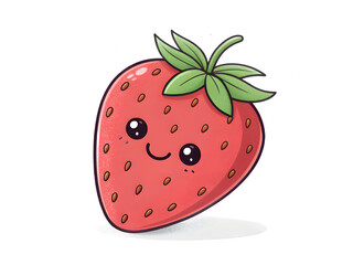 Obraz premium Cute kawaii strawberry character with happy face on black background