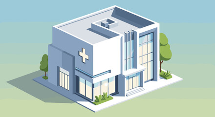 Modern hospital building with cross symbol offers healthcare services and medical treatment solutions