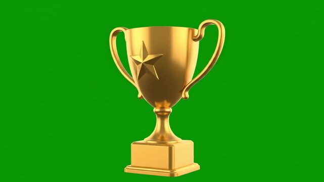 Rotating Gold Star Trophy Cup, Motion Graphics for Achievement, Awards and Victory Sports Green Screen Animation 4k	
