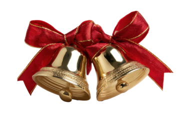 christmas bells with red ribbon on a white background