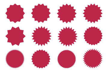 Trendy zigzag edge sticker set for discount labels, badges, and sale tags. Modern blank templates for price tags, promotion signs, and marketing design.