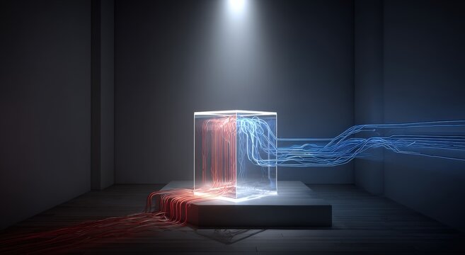 Abstract digital cube illuminated by spotlight - Powered by Adobe