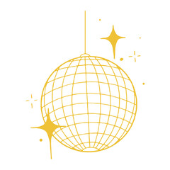Disco ball with shining sparkle stars in yellow gold color simple vector illustration icon png transparent no background 