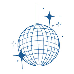 Disco ball with shining sparkle stars in blue color simple vector illustration icon png transparent no background 