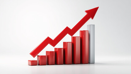 Red and white 3D bar chart showing growth towards a goal