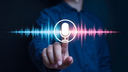 Modern voice recognition technology with audio waves and microphone symbol for innovation, AI, and data