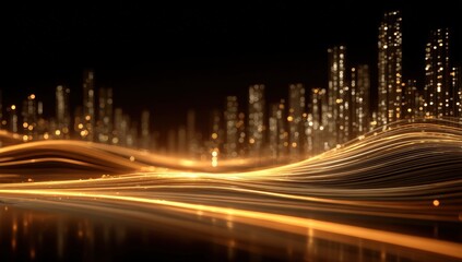 Golden city lights blur abstract art