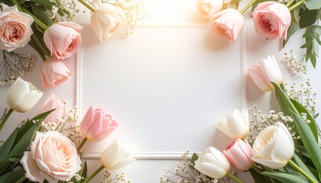 Mother’s Day background featuring roses and lilies in soft pink, white, and blue tones. A gentle, elegant design symbolizing love, care, and appreciation for mothers everywhere. Perfect for greeting