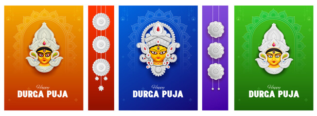 Obraz na płótnie Canvas Goddess Durga in Happy Durga Puja Subh Navratri Indian religious background design for Promotion Offer Sale Banner