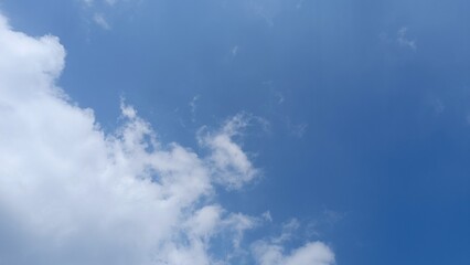 Clear blue sky with fluffy white clouds