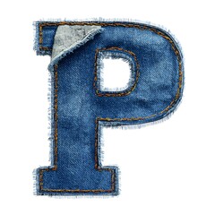 Denim Letter P: A close-up view of the letter P rendered in textured denim fabric, with a touch of wear, stitch and vintage charm.