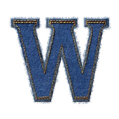 Denim Letter W: A photorealistic rendition of the letter W, meticulously crafted from denim fabric, showcasing the texture and stitching details, adding a touch of rustic charm and tactile appeal. 