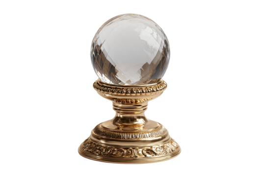 Clear crystal ball on ornate gold stand
