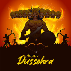 Lord Rama killing Ravana in Dussehra Navratri festival of India poster