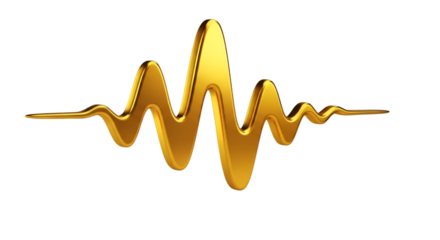Golden 3D wave, sound frequency graphic.