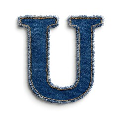 Denim Letter U: A close-up shot of the capital letter U crafted from denim material, showcasing the texture of the fabric, and its worn edges.