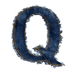 Denim Letter Q - A stylish, high-resolution depiction of the uppercase letter Q crafted from denim, perfect for creative designs. 